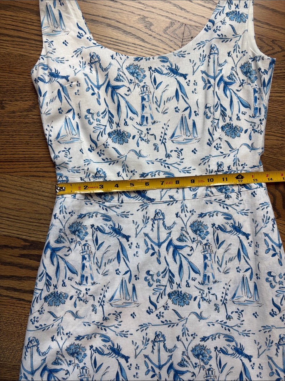 Kiel James Patrick Linen & Cotton Blue and White Nautical Chinoiserie Dress, 0 - Picture 5 of 9